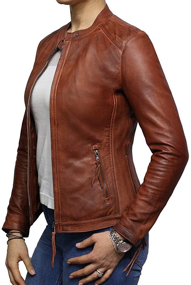 Womens Genuine Leather Biker Jacket Lambskin Vintage