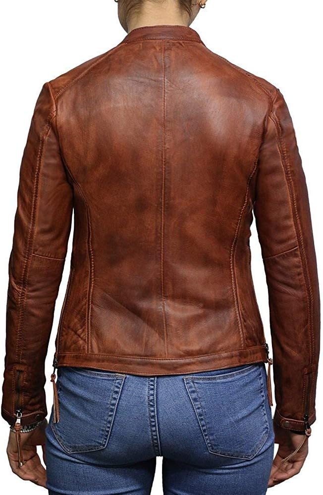 Womens Genuine Leather Biker Jacket Lambskin Vintage
