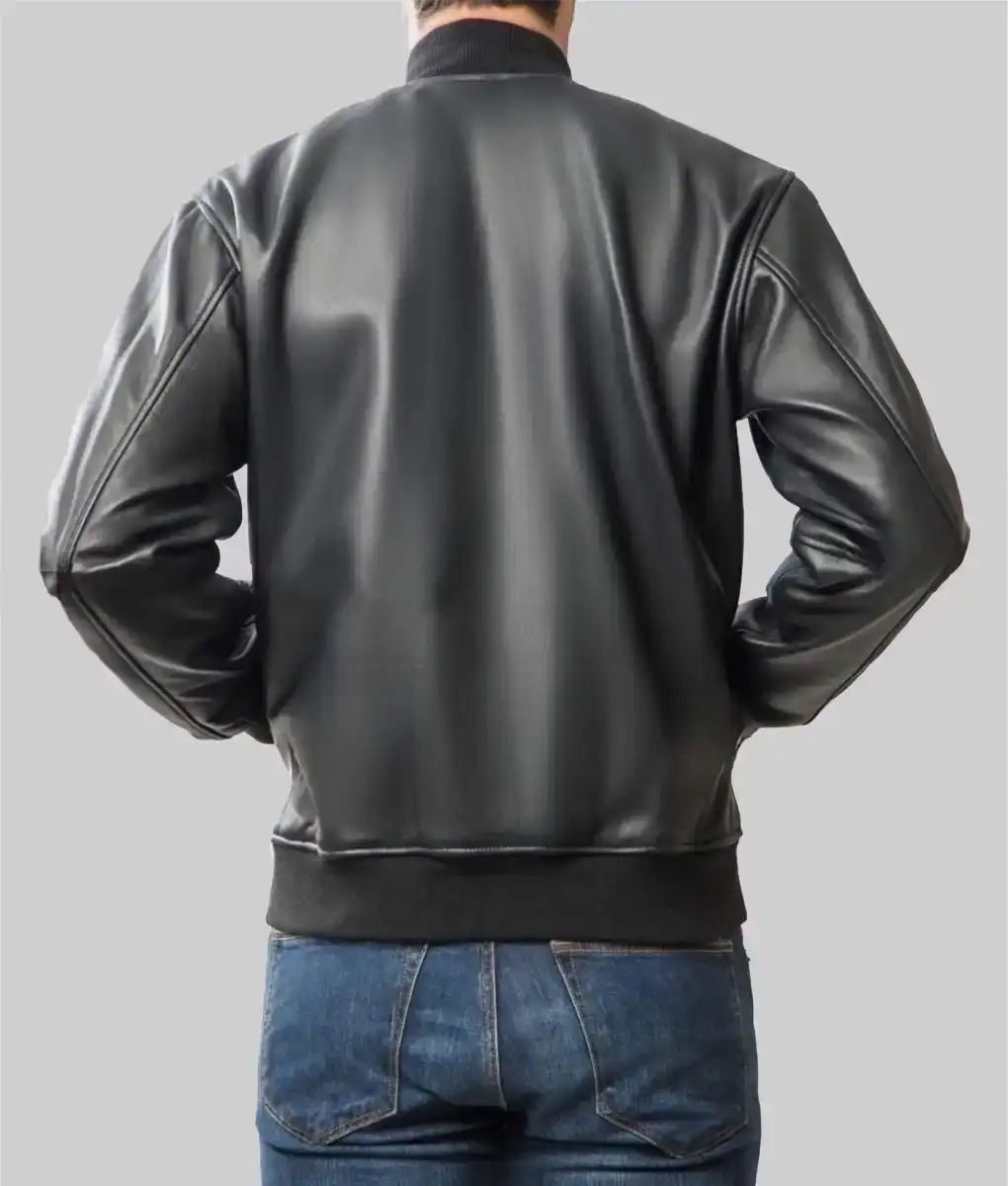 Men’s Black Leather Varsity Jacket