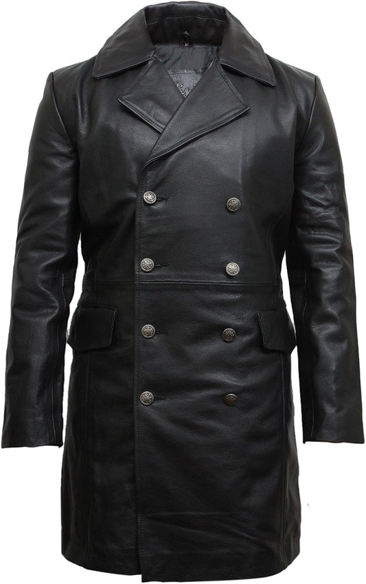 Mens Genuine Leather Jacket U Boat Captains Military Style Vintage