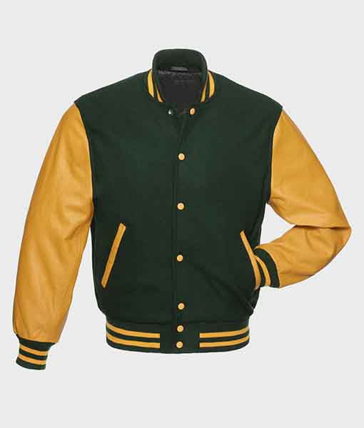 Mens Green and Yellow Varsity Jacket