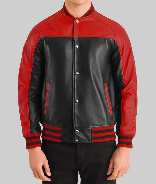 Men’s Black & Red Leather Varsity Jacket