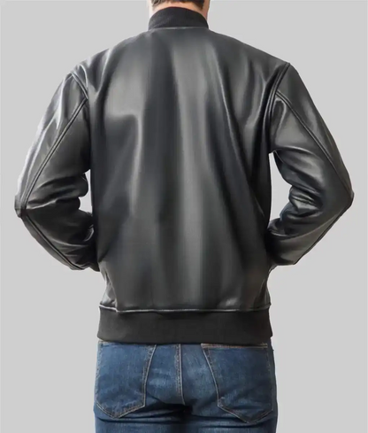 Men’s Black Leather Varsity Jacket
